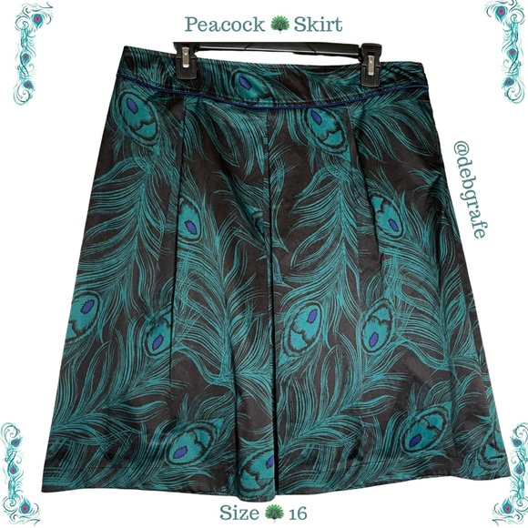East5th Dresses & Skirts - East 5th Blue/Green Peacock Print Front Pleat Skirt Size 16